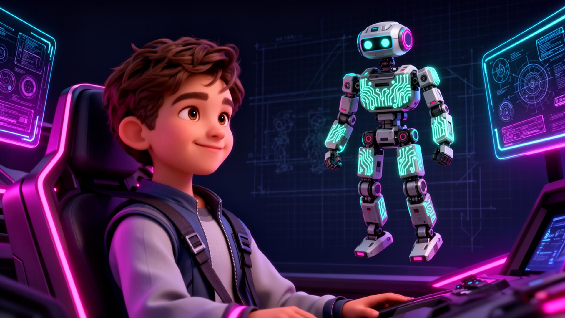 RoboRift student pilot in a holographic robotics cockpit